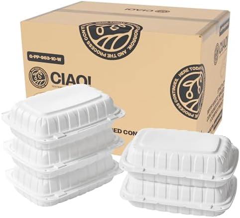 CIAO! 9"x6"x3" MFPP White Hinged Container With Lid 1 Compartment (Case of 200) by Ciao