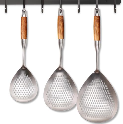 MARTE Skimmer Slotted Spoon Set of 3-304 Stainless Steel Spider Strainer Tools Ladle Spoon with Handle for Cooking and Frying - Kitchen Large Pasta Strainer Frying Colander - 14.8In,16.5In,17In by MARTE