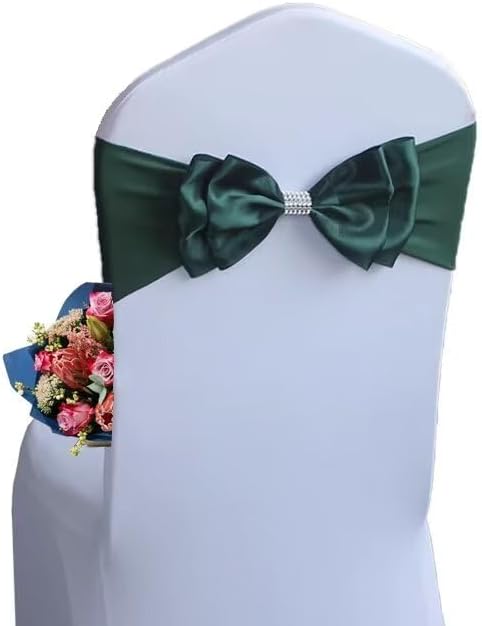 25 PCS Spandex Chair Sash Bow Tied,Elastic Sashes Chair Bands for Wedding Party Reception Events Celebration Banquets Hotel Event Decorations Chairs Decoration(Dark Green) by DDCBNS