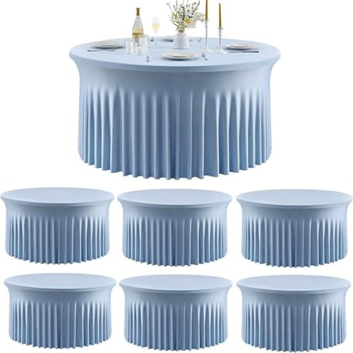 Outpain 6 Pack Dusty Blue Spandex Tablecloth for 72in/6FT Round Tables,Stretchy 132inch Fitted Round Table Cloths, Wrinkle Free Tablecloth with Skirt for Wedding, Graduation & Banquet by Outpain