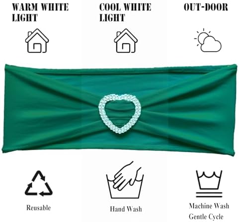 Dark Green Chair Sashes 60 Pack Spandex Green Chair Sashes Bands with Heart Buckle Slider for Wedding Banquet Party Decorations - Image 4