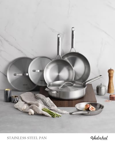 Stainless Steel Frying Pan Set with Lids 8+10+12 Inch,Tri-Ply Stainless Steel Skillets,Brushed Steel Pans with Stainless Steel Lids,Oven&Dishwasher Safe,Induction Compatible - Image 2