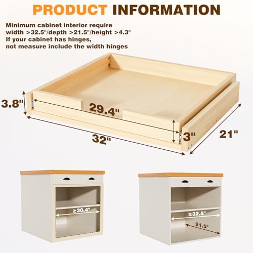 Pullout Cabinet Organizer, 32''W×21''D×3''H Slide Out Shelves for Kitchen Cabinets, Pull out Drawers for Kitchen Cabinets, Pantry, Bathroom, & Storage Organization - Image 2