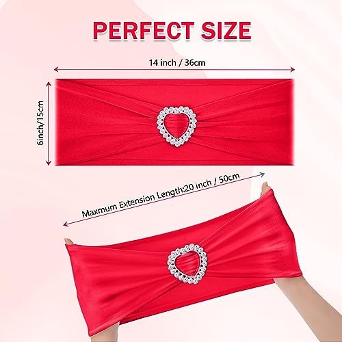 Pack of 30 Spandex Chair Sashes Bows Stretch Chair Cover Band with Buckle Slider Universal Elastic Chair Ties for Wedding Banquet Party Event Decoration (Ruby) - Image 2