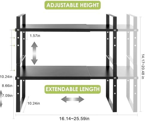 Across-Star Expandable Cabinet Shelf Organizer Rack, Stackable Kitchen Counter Storage Shelves Stand, Adjustable Height Pantry Shelf Spice Rack - Image 3