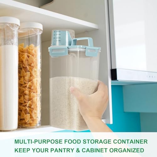 TBMax Rice Container Cereal Storage Container 2 Pack 5 Lbs, Plastic Kitchen Pantry Food Storage Container with Cup, Small Pet Dog Cat Food Dispenser -Blue - Image 6