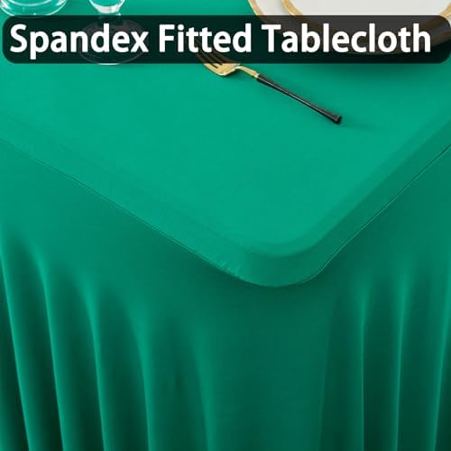 6 Pack Emerald Green Spandex Tablecloth for 8 Foot Rectangle Tables, Wrinkle Free Fitted Table Cloth Cover 8FT Green Stretchy Tablecloths with Skirt for Parties Weddings Birthday Banquet Baby Shower - Image 2