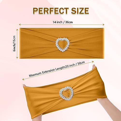 Pack of 120 Spandex Chair Sashes Bows Stretch Chair Cover Band with Buckle Slider Universal Elastic Chair Ties for Wedding Banquet Party Event Decoration (Gold) - Image 2