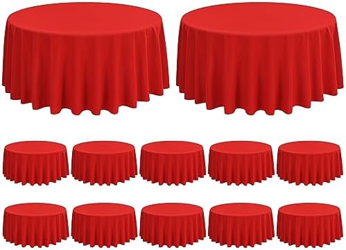 12 Pack Red Round Tablecloths, 90 Inch Polyester Table Cloth by FXKS