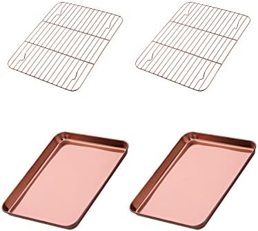 Meisha Baking Sheet with Wire Rack Set [2 Pans + 2 Tier Racks], Stainless Steel Rose Gold Cookie Sheet Baking Trays & Cooling Rack for Cooking by Unknown
