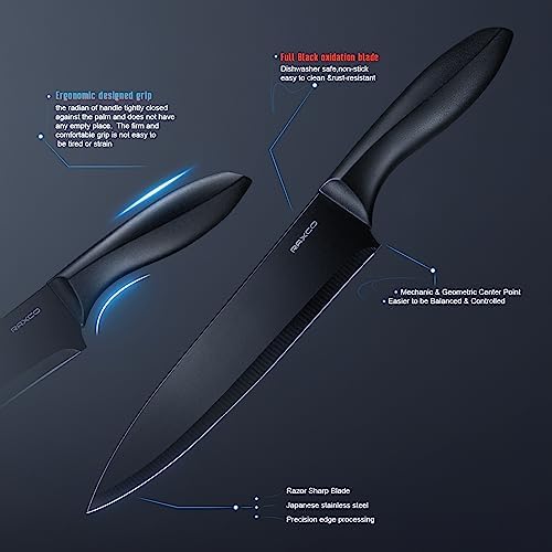RAXCO Kitchen Utensils Set,18-Piece Cooking Utensils and Knife Set,Black | Food-grade Silicone Heat-safe to 410°F, Detachable Stainless Steel Holder, 5 Kitchen Knives and Cutting Board All-in-one - Image 4