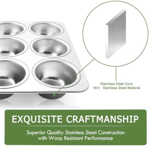 Herogo 3 Pack 12-Cup Stainless Steel Muffin Pan Tin for Making Egg Muffin Quiches, Metal Nonstick Cupcake Tray Set for Baking, Mini Brownie, Regular Size & Easy Clean, Oven & Dishwasher Safe - Image 3