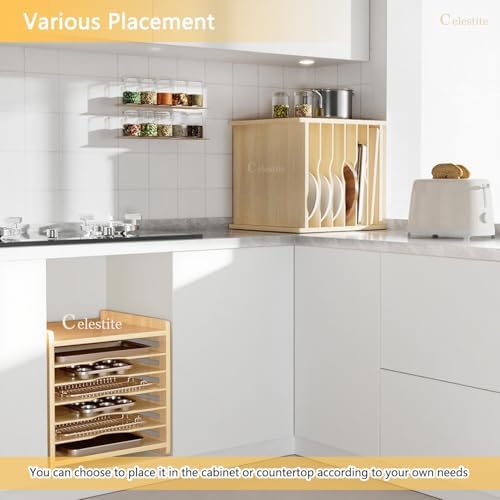 Celestite Wooden Baking Sheet Organizer for Cabinet, Baking Tray Organizer, Cookie Sheet Organizer for Cabinet Kitchen Storage Organization Accessories - Image 5