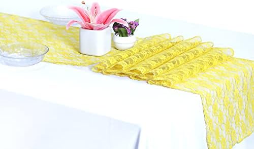 MDS Pack of 5 Wedding 12 x 108 inches Lace Table Runner for Wedding, Decorations for Birthday Parties, Banquets, Graduations, Engagements, and Runners fit Rectangle, Round Table- Yellow - Image 2