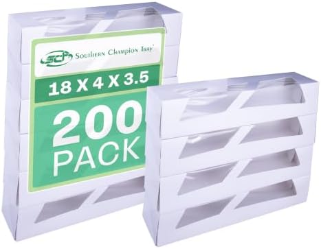 SCT Bakery Automatic Window Bakery Box, Donut Box & Pastry Box (200 Pack), 18 x 4 x 3-1/2 Inch, White Food Tray with Viewing Window, Grease & Moisture Resistant, Recyclable & Compostable, 24323 by SouthernChampionTray