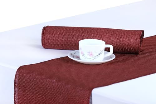 MDS® Pack of 25 Natural Burlap Table Runner, 12 x 72 Inch, Jute Rustic Farmhouse Boho Table Decor for Wedding Reception, Dining Table, Bridal Shower, Baby Shower & Party Decorations - Maroon by MDS
