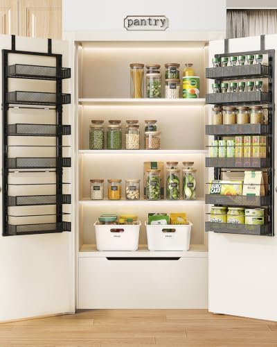 SAYZH 6 Tier Narrow Over Door Pantry Organizer,12.2"W x4.6"D x50.1"H, Black by SNTD