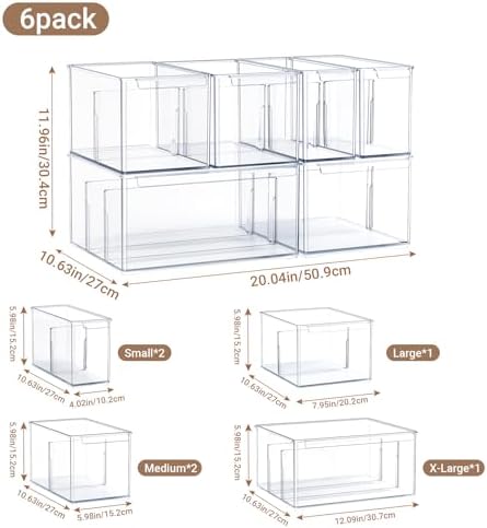 6 Pack Pantry Storage Bins with Divider, Fridge Organizer Large - Image 2