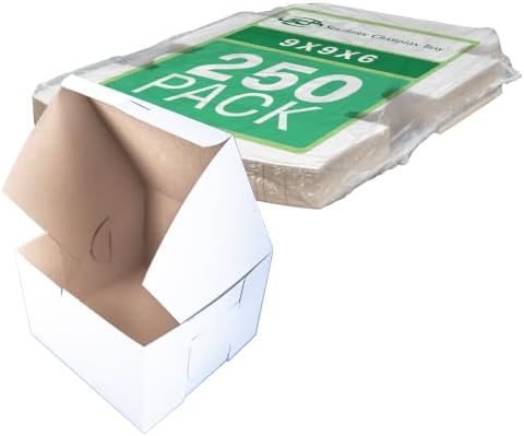 Southern Champion Tray 0966 Premium Clay Coated Kraft Paperboard White Non-Window Lock Corner Bakery Box, 9" Length x 9" Width x 6" Height (Case of 100) - Image 2
