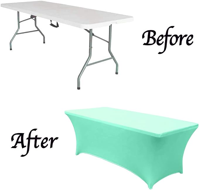 MDS® Pack of 5 Spandex Tablecloth 8FT Tight Fitted Stretch Table Cover – Washable Wrinkle-Free Reusable Elastic Patio Tablecloth for Wedding, Party, Banquet, Trade Show, Event Décor - Sea Green - Image 5