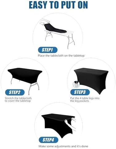 4FT Black Table Cloth - 2 Pack, Fitted Stretch Rectangle Spandex Tablecloth - Image 4