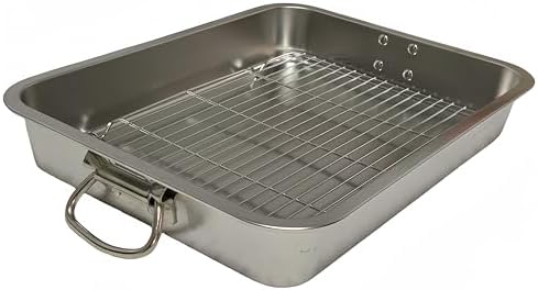 Generic Roasting Pan Stainless steel Roasting pan Turkey Roasting pan with grill Rectangular grill suitable for Turkey, roast chicken and ham (19.5x13.6x2.8in), Silver by Unknown