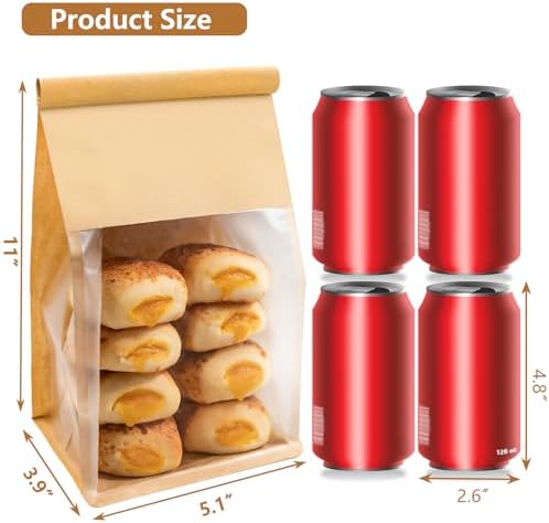 200PCS Bread Bags for Homemade Breads, 11x5.1x3.9 Inch Resealable Cookie Bags with Tin Tie Tab Lock, Paper Bakery Bag with Window for Packaging Bagels, Muffin, Scone, Brownie, Baked Goods Storage - Image 2