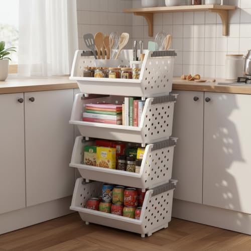 Stackable Storage Baskets, 4-Pack Open Front Organizer Bins - Image 2
