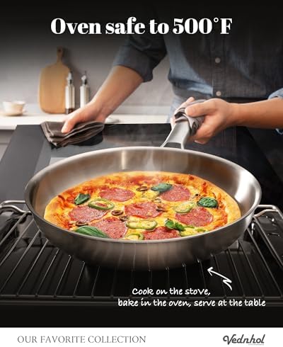 Stainless Steel Frying Pan Set with Lids 8+10+12 Inch,Tri-Ply Stainless Steel Skillets,Brushed Steel Pans with Stainless Steel Lids,Oven&Dishwasher Safe,Induction Compatible - Image 5