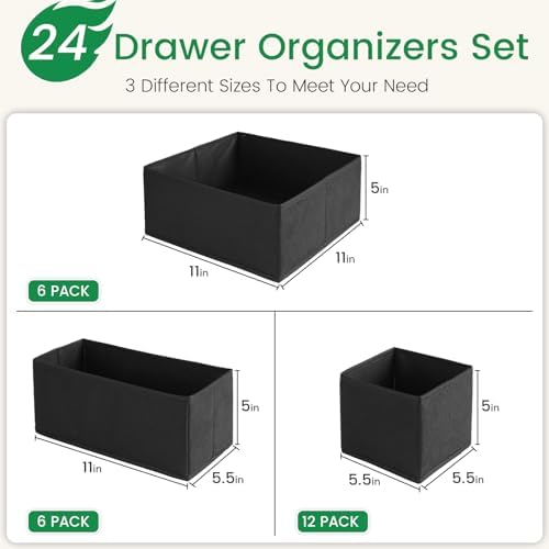 Criusia Drawer Organizer Clothes, 24 Pack Underwear Drawer Organizers, Foldable Closet Organizers and Storage Dresser Drawer Dividers Clothing Organizer for Clothes, Socks, Scarves, Bra, Ties (Black) - Image 3
