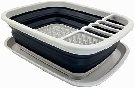 SAMMART 8L (2.11Gallons) Collapsible Plastic Dish Drainer with Drainer Board - Foldable Drying Rack Set - Portable Dinnerware Organizer - Save Space Kitchen Storage Tray (Grey/Slate Grey (Set of 2)) - Image 6