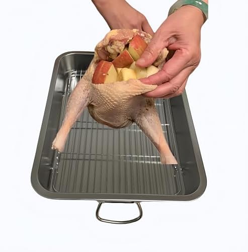 Generic Roasting Pan Stainless steel Roasting pan Turkey Roasting pan with grill Rectangular grill suitable for Turkey, roast chicken and ham (19.5x13.6x2.8in), Silver - Image 5