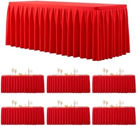 8 Pack Red Rectangle Tablecloth 6 FT Stretch Spandex Fitted Table Cloth for 6 Foot Rectangle Tables Banquet Tablecloths Wrinkle Free Table Cover Skirt Ruffle Tablecloth for Party Wedding Birthday by Tao-GePartyDecorations