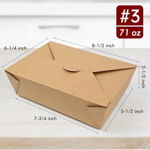 EcoDispose 70 Pack 71 oz Kraft Paper Large Takeout Food Containers | Microwaveable, Leak and Grease Resistant, Hot and Cold Use Fold to Go Boxes - Image 2