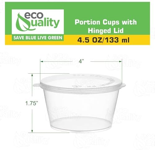 EcoQuality 4.5 Oz Leak Proof Portion Cups with Lids - Plastic Condiment Souffle Containers with Attached Hinged Lid - Perfect for Sauce Cup, Sample Cup, Slime Cup, Jello Shot Cups with Lids - Image 2