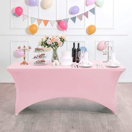 MDS® Pack of 2 Spandex Tablecloth 6FT Tight Fitted Stretch Table Cover – Washable Wrinkle-Free Reusable Elastic Patio Tablecloth for Wedding, Party, Banquet, Trade Show, Event Décor - Blush Pink - Image 2
