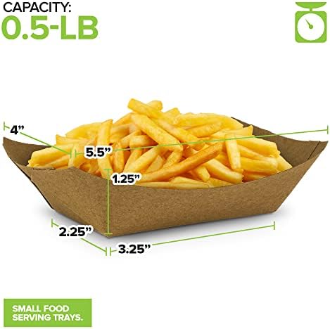 Stock Your Home [250 Pack] Small Disposable Brown Kraft Paper Food Trays, 0.5-Lb Concession Tray, Serving Boats for Party Snacks, Taco Bar, Seafood, Nachos Plates, Half-Pound - Image 3