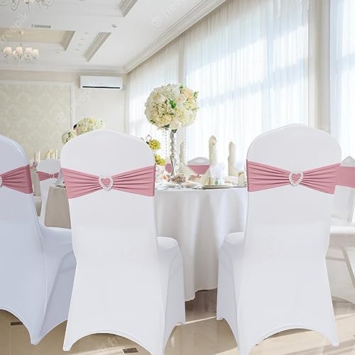 Pack of 30 Spandex Chair Sashes Bows Stretch Chair Cover Band with Buckle Slider Universal Elastic Chair Ties for Wedding Banquet Party Event Decoration (Dusty Pink) - Image 6