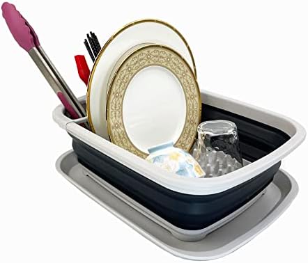 SAMMART 8L (2.11Gallons) Collapsible Plastic Dish Drainer with Drainer Board - Foldable Drying Rack Set - Portable Dinnerware Organizer - Save Space Kitchen Storage Tray (Grey/Slate Grey (Set of 2)) - Image 7