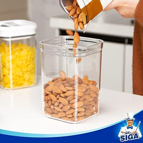 MR.SIGA 6 Piece Airtight Food Storage Container Set for Pantry Organization | BPA Free, stackable, one-handed kitchen storage containers for cereals, spaghetti, pasta, white - Image 5