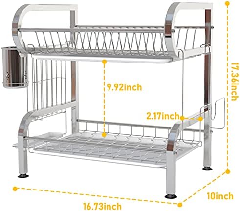 Stainless Steel Dish Drying Rack,Dish Strainer for Kitchen 2 Tier Dish Racks on Counter with Drainboard (Silver) - Image 7