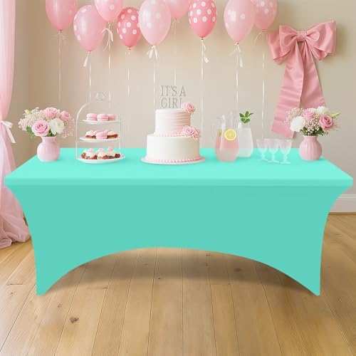 Smiry 2 Pack Spandex Table Cloth 6FT, Elastic Fitted Aqua Tablecloth - Image 5