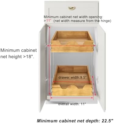DINDON 2 Tier Pull Out Cabinet Organizer (11" W x 21" D) Double Tier Slide Out Wood Drawer Under Cabinet Storage And Organization - Image 3