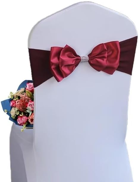 100 PCS Spandex Chair Sash Bow Tied,Elastic Sashes Chair Bands for Wedding Party Reception Events Celebration Banquets Hotel Event Decorations Chairs Decoration(Wine Red) by DDCBNS