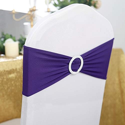 Peomeise 25pcs Purple Spandex Chair Sashes with Buckle Slider for Wedding, Party Decoration - Image 2