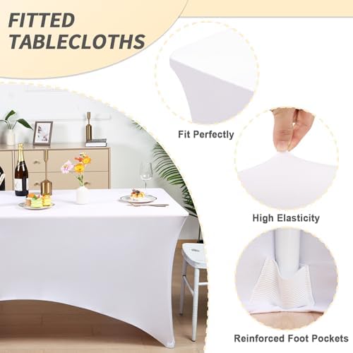 Fixwal 10 Pack 6FT White Tablecloth Rectangle Spandex Fitted Table Cover - Image 2