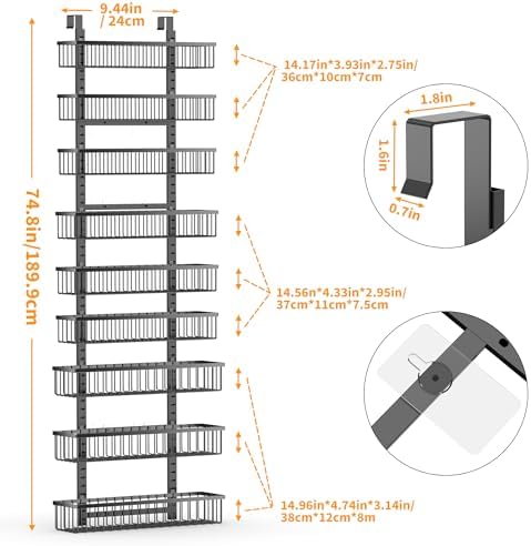 Moforoco 9-Tier Over The Door Pantry Organizer, Pantry Organization and Storage, Black Hanging Basket Wall Spice Rack Seasoning Shelves, Home & Kitchen Bedroom Bathroom House Essentials - Image 3