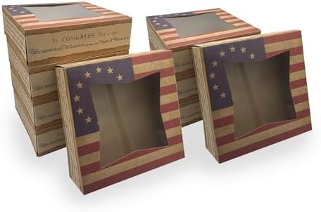 Southern Champion Tray 2480 USA Kraft Paperboard Flag Design Print Window Bakery Box, 8" Length x 8" Width x 2-1/2" Height (Case of 150) by SouthernChampionTray