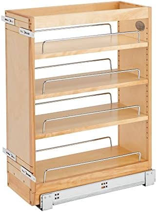 Rev-A-Shelf Pullout Base Cabinet Organizer, Adjustable Shelves for Full Height Kitchen or Vanity Cabinets, Maple Wood, 448-BC19-8C by Rev-A-Shelf