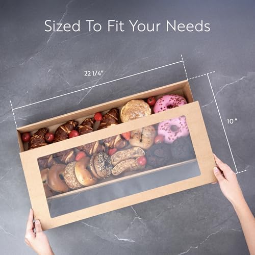 Restaurantware-Cater Tek 22.2 x 10 x 3.2 Inch Catering Boxes, 100 Insert Tab Lock Baked Goods Boxes - Window Lids, Easy Assembly, Kraft Paper Window Pastry Box, For Charcuterie Or Cupcakes - Image 2